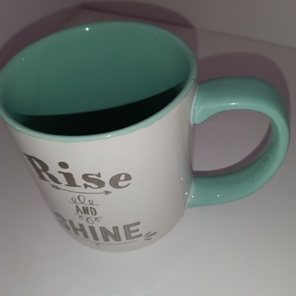 Rise & Shine Coffee Mug Turquoise w/ Metallic Silver Writing - Picture 4 of 7